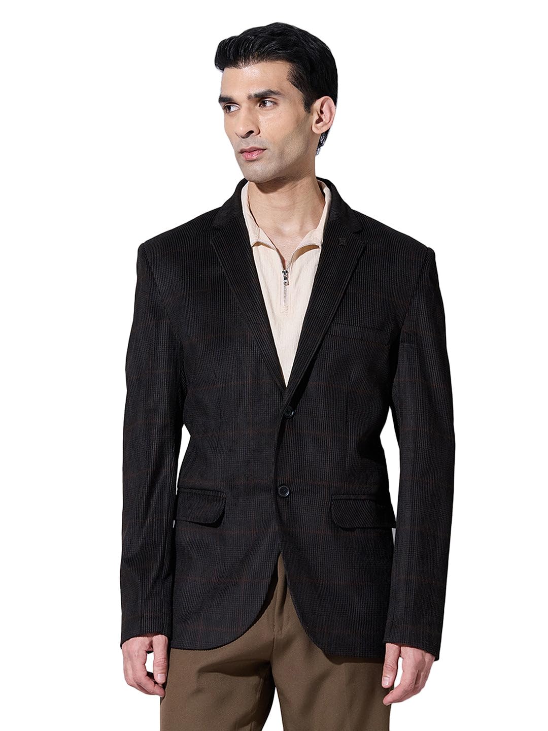 showoffff Men Solid Single Breasted Formal Blazer | Notched Lapel Full Sleeves Corduroy Blazer for Mens | Slim Fit Regular Length Blazer for Men's-picture-34