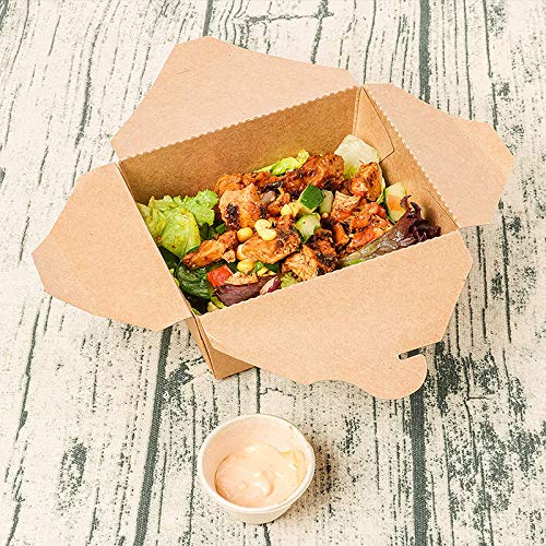Scatola di Pasta Box Alimenti da Portare con Coperchio Pieghevole 500ml A prova di perdite I Box di Carta Rettangolare I Cartone Kraft Marrone Box Compostabile I Scatole Usa e Getta 200