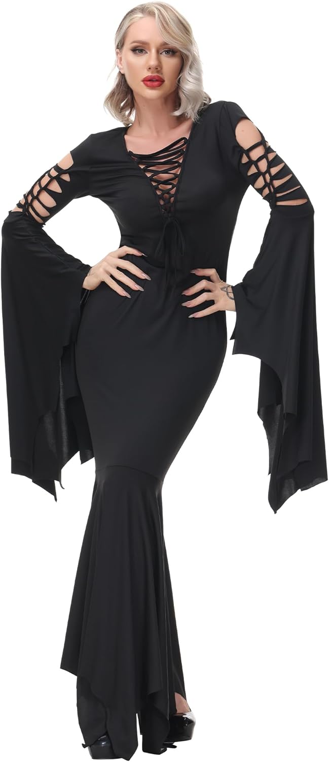 YAOHUOLE Halloween Costume Women Halloween Party Dress Pugsley Costume off Shoulder Party Dresses S-2XL
