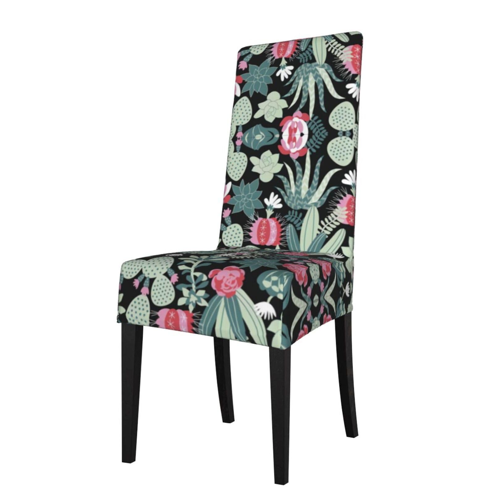 Hlsbssl Black Cactus Printed Dining Chair Covers, Fully Enclosed, Removable And Washable, Suitable For Family Banquets And Celebrations