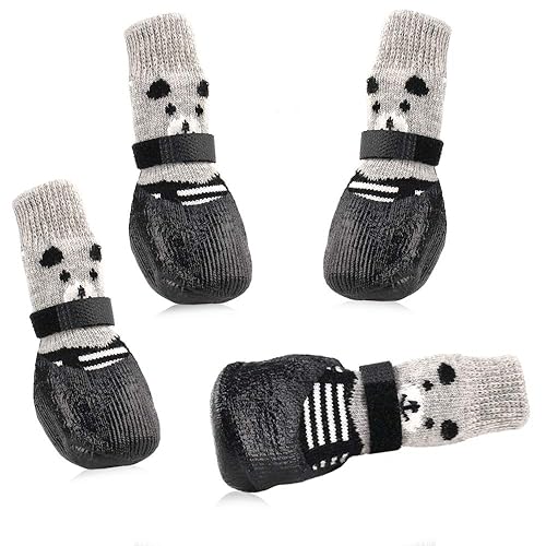 Dog Socks (Small, Black) - Non-Slip Soles, Adjustable, Waterproof, Indoor-Outdoor