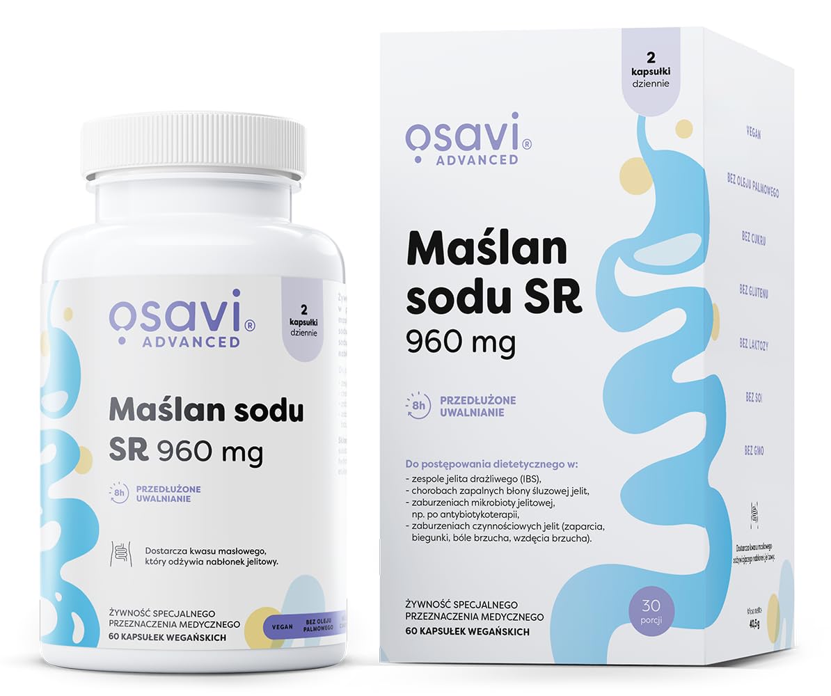 Osavi Butyrate de sodium SR, 960mg - 60 Capsules Vegan | Butyran de sodium microencapsulé | Haute teneur en acide butyrique | Inodore et insipide | Vegan, sans gluten, sans soja, sans OGM