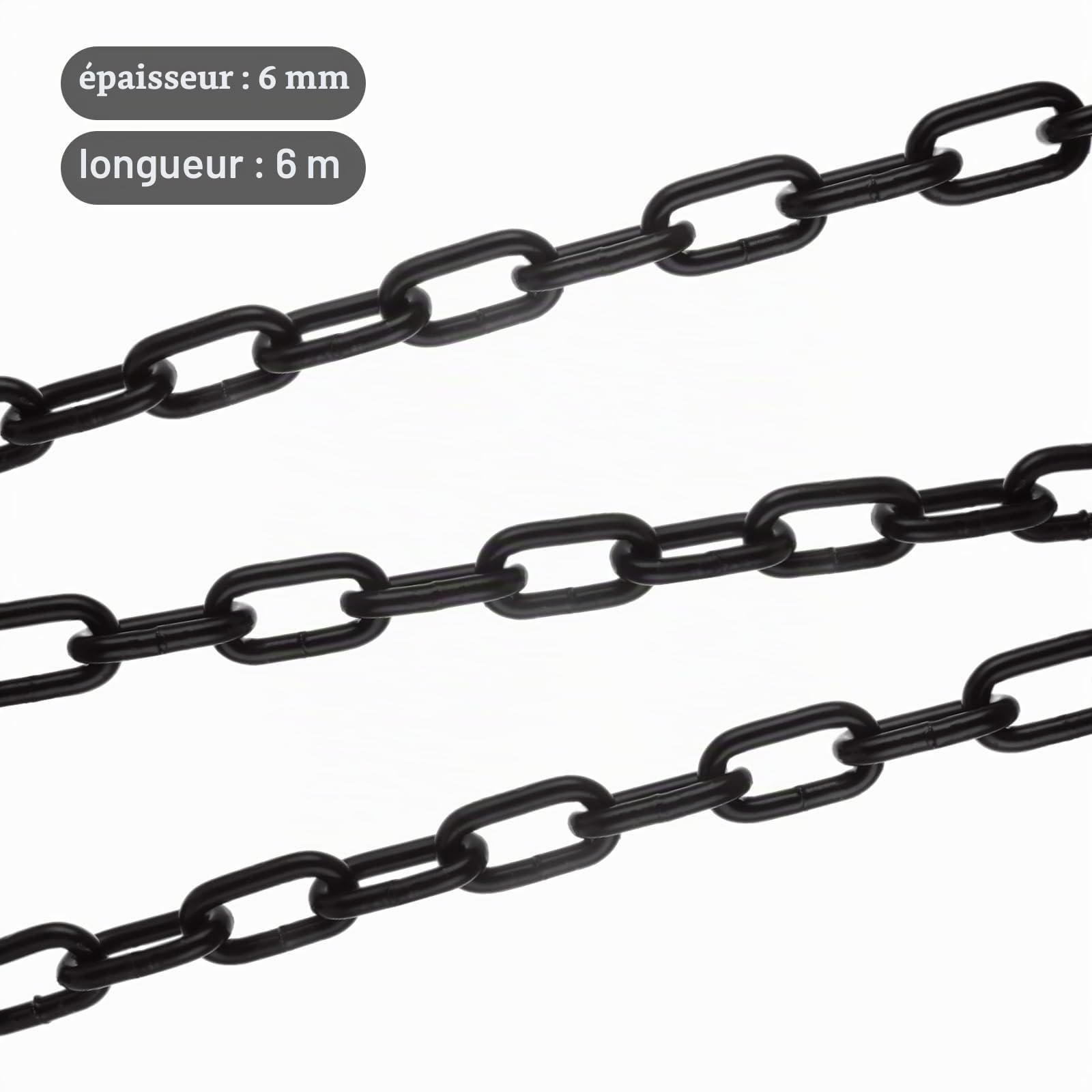 JMIATRY Chaîne en acier inoxydable 304 de 6 m de long, maillons robustes de 6 mm, chaînes à maillons soudés en acier galvanisé noir pour portail de clôture, portes de garage, chaînes balançoires et