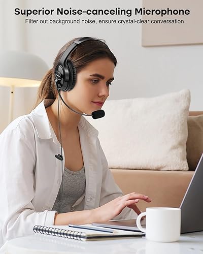 Miniatura 2 de MKJ Auriculares USB con micrófono para PC, auriculares estéreo para computadora con micrófono de cancelación de ruido para portátil MAC, auriculares