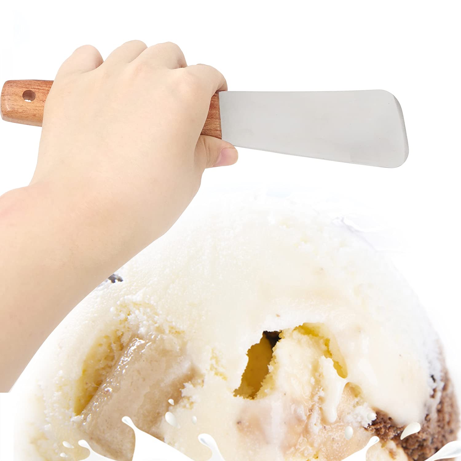 1 cucharada de acero inoxidable para helados, pala plana para pastelería, cortador de mantequilla, postre con mango de madera, utensilio de cocina para cocinar en el hogar (9.45 pulgadas) 6