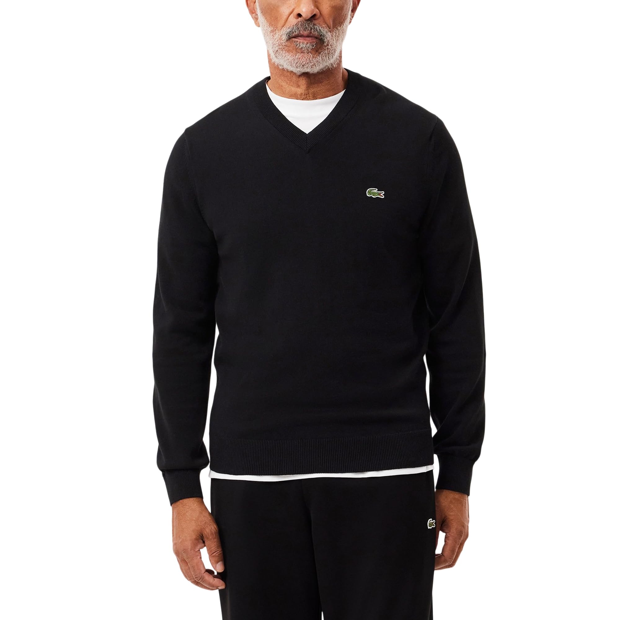 Lacoste Men's Monochrome Cotton V-neck Sweater