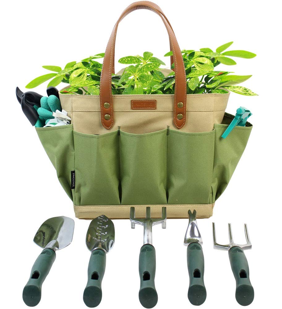 Garden Tool Tote bag solido con 11 pezzi attrezzi da giardinaggio, Best gift set organizer con verdure Garden Tool kit, free ginocchia