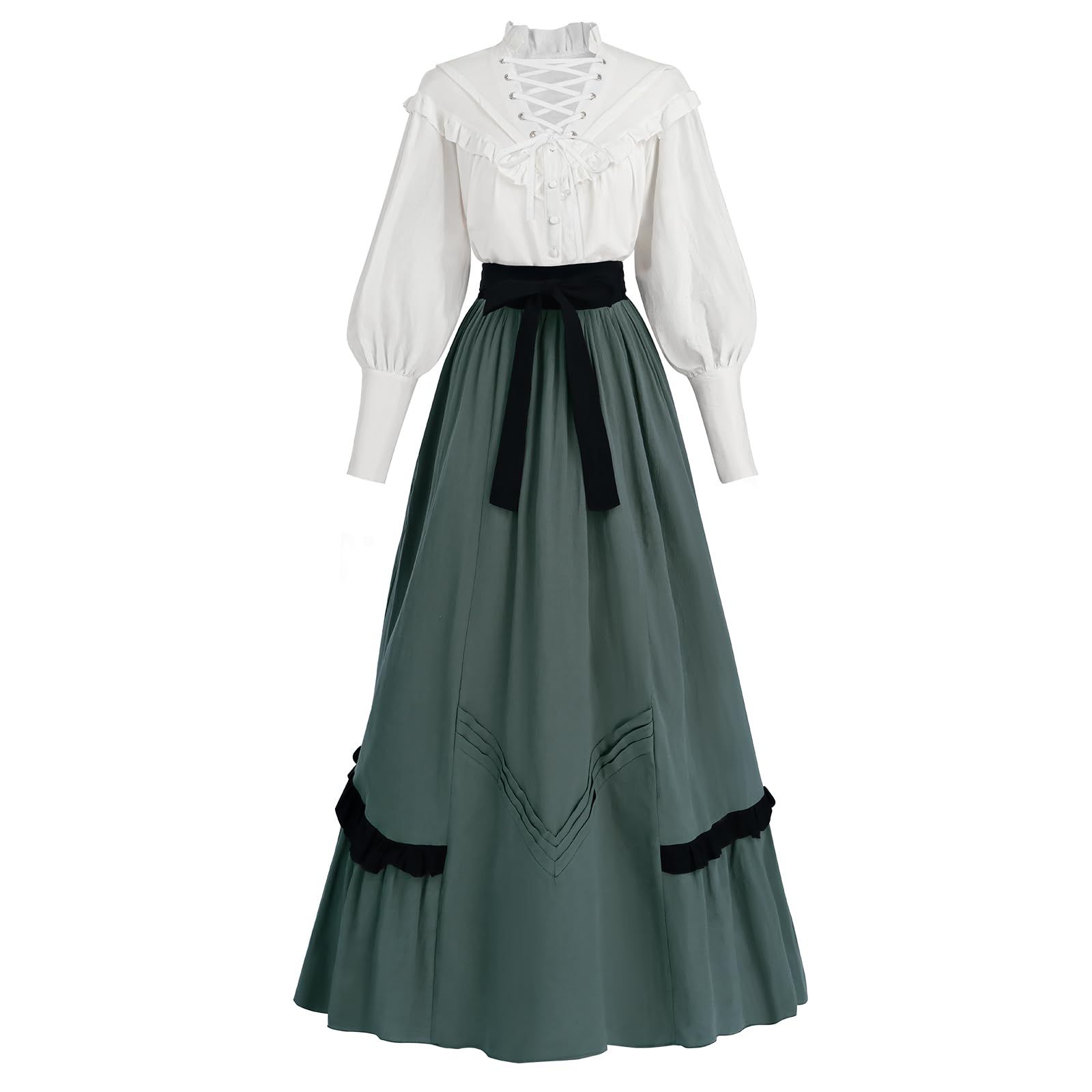 CR ROLECOS Womens Victorian Dress Costume 2-Piece Medieval Renaissance Dress Edwardian Blouse Skirt Set L
