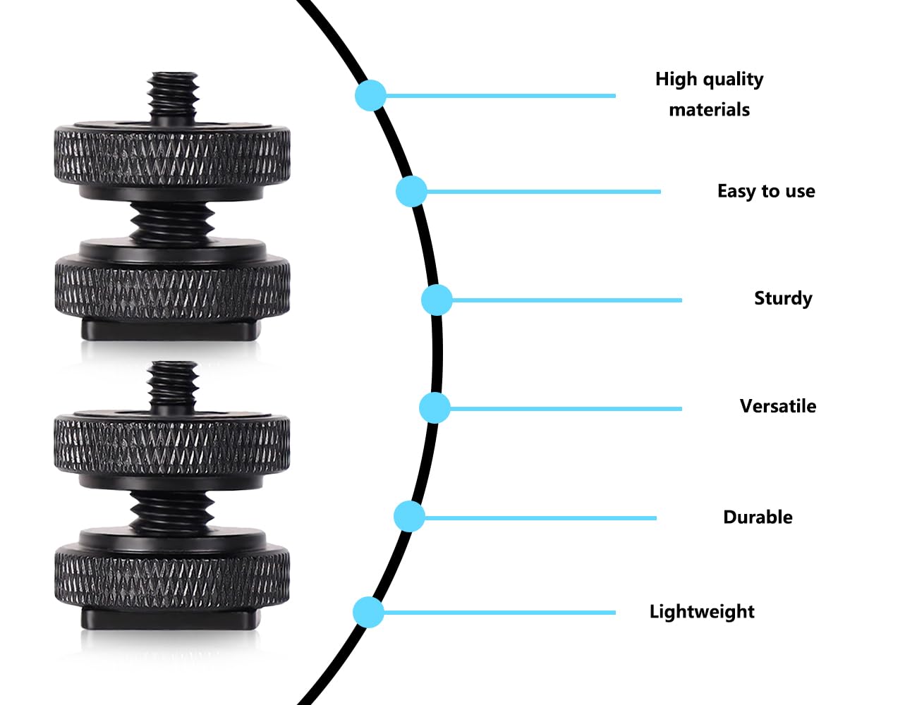Lot de 2 adaptateurs de sabot de flash pour appareil photo, filetage 1/4", en métal, pour filetage de trépied, flash, microphones sur griffe de flash (noir)