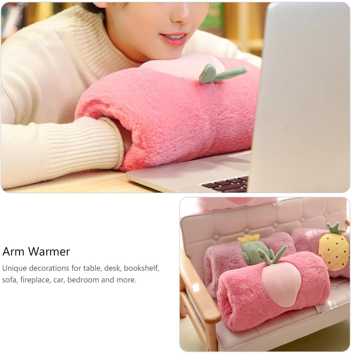 SEWACC Faux Fur Hand Muffs, Peach Pattern Winter Women's Hand Warmer, Cute Plush Arm Handmuffs, for Women Men, Pink