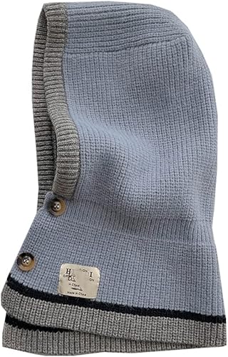 Miniatura 8 de JDYaoYing Sombreros de invierno para mujer, bufanda cálida con capucha, cubierta de punto, gorro a rayas, gorro abotonado, calentador de cuello