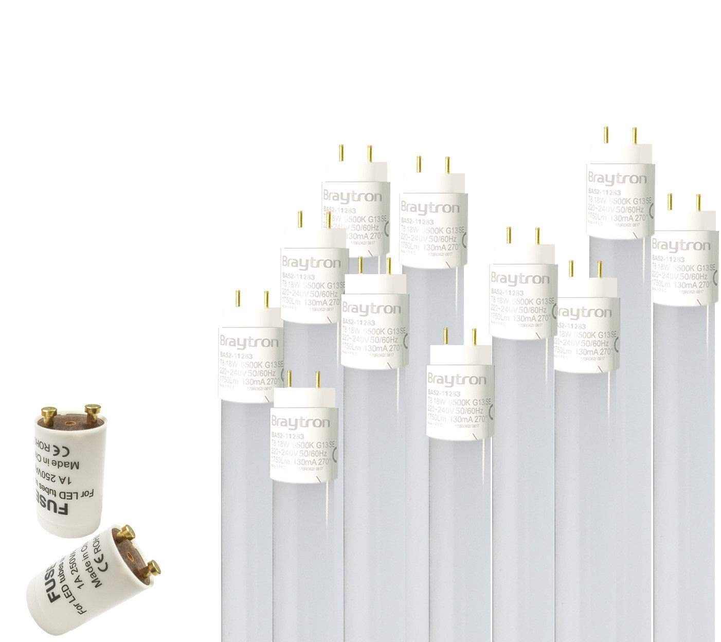 Lot de 10 tubes fluorescents LED G13 T8 60 cm Blanc neutre 4200 K 900 lm Angle d'éclairage 270° Avec starter