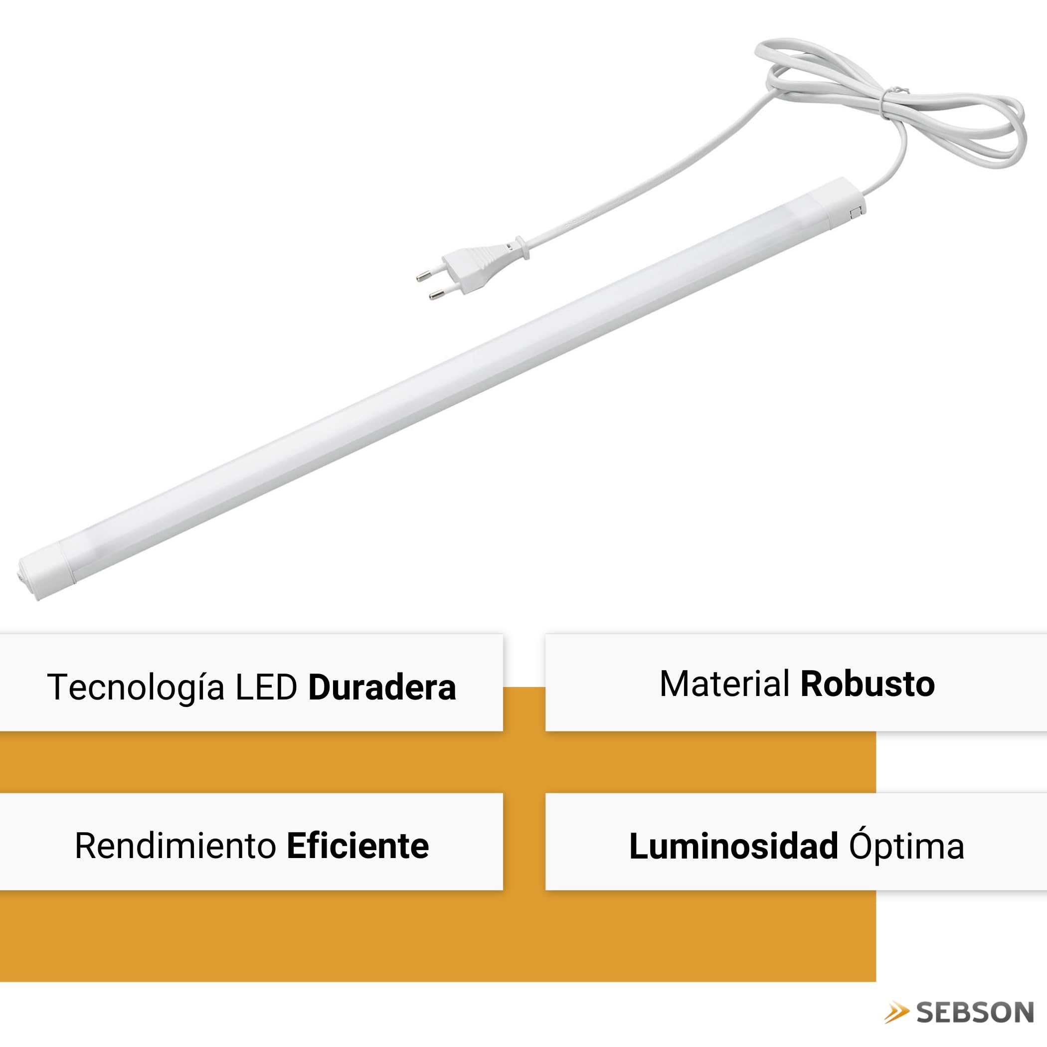 SEBSON® LED bajo mueble 50cm, Tiras de luz con enchufe y interruptor, blanco neutro 4000K, 8W Equivale a 45W, 700 Lumen, 230V, IP20, 24x13x500mm