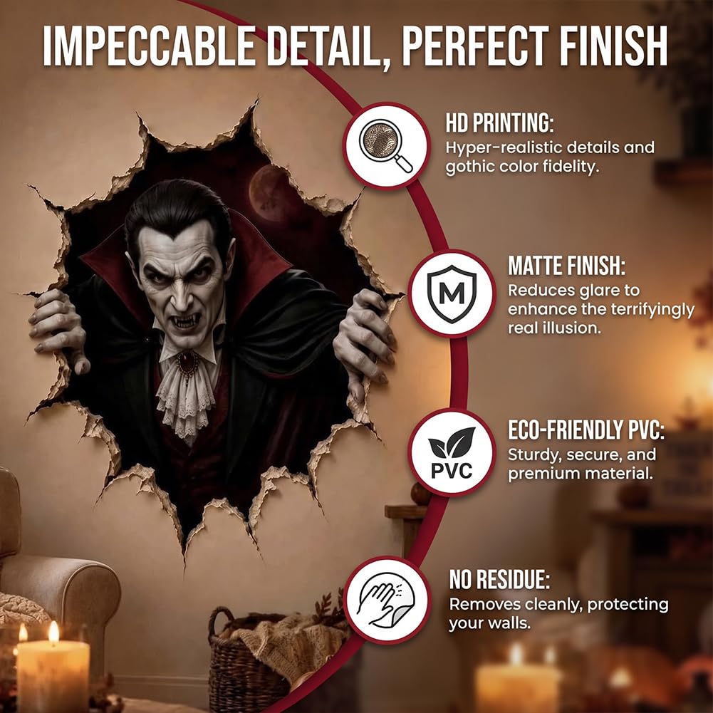 Halloween Break-in 3D Wall Decals, 2027 New Halloween Wall Stickers, 3D Illusion Effect, Spooky Home Decor, Indoor Wall Sticker, Halloweens Theme，4pcs-F