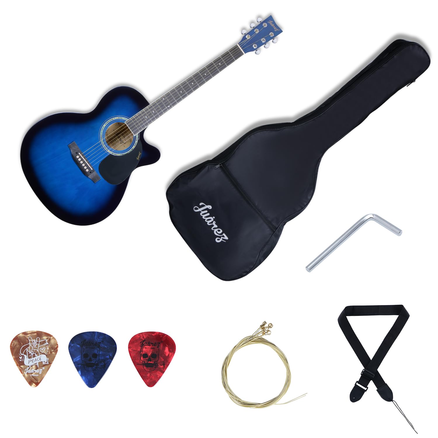 Juarez 38 Inch Cutaway Acoustic Guitar with Lindenwood Body, Steel Strings & Geared Tuners, High Gloss Black Finish — Amazon image 15