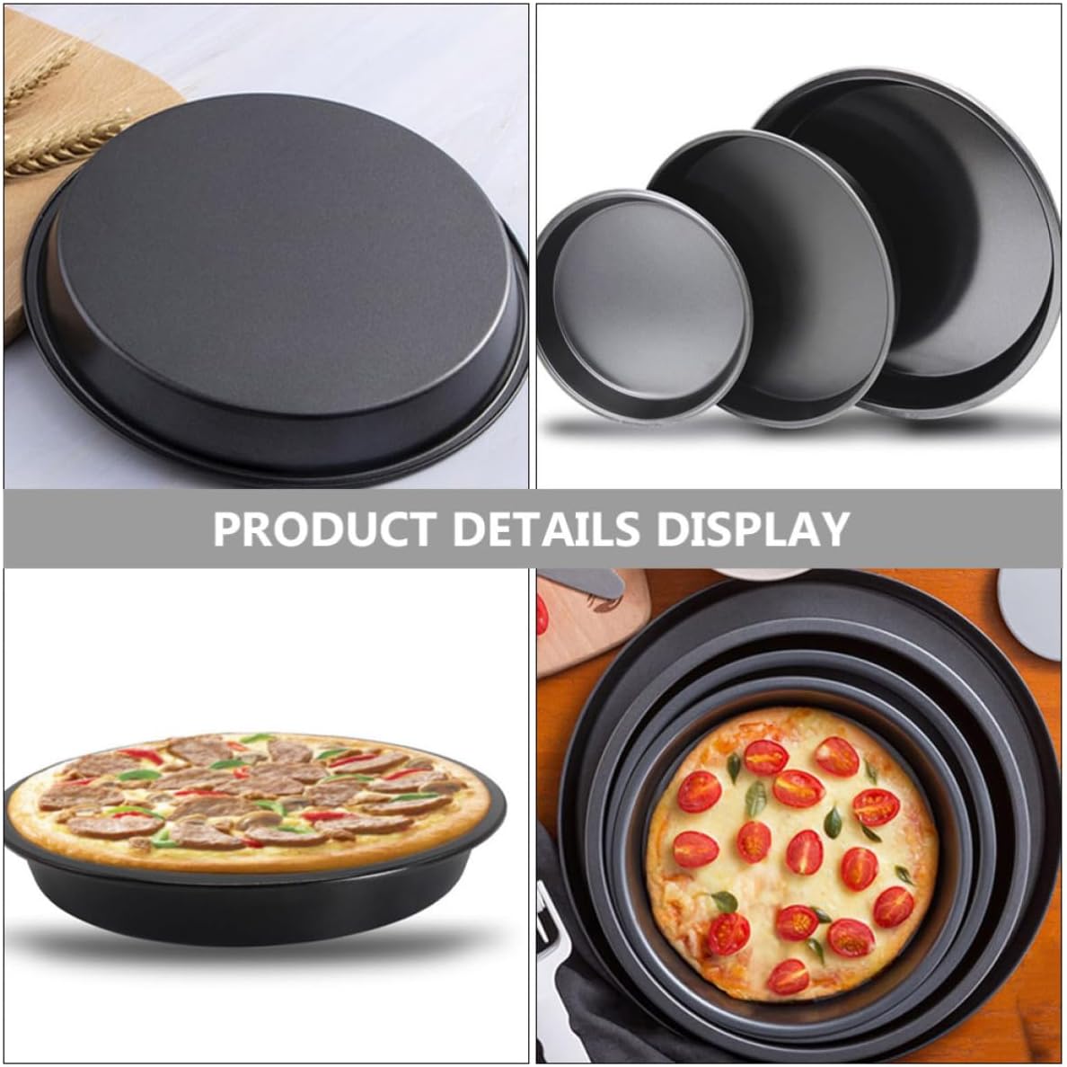 Pizza Baking Pans Sturdy Kitchen Oven Bakeware Set 3pcs Nonstick Carbon Steel with Smooth Edging and Curl Design, for Cookies and Roasting Vegetables