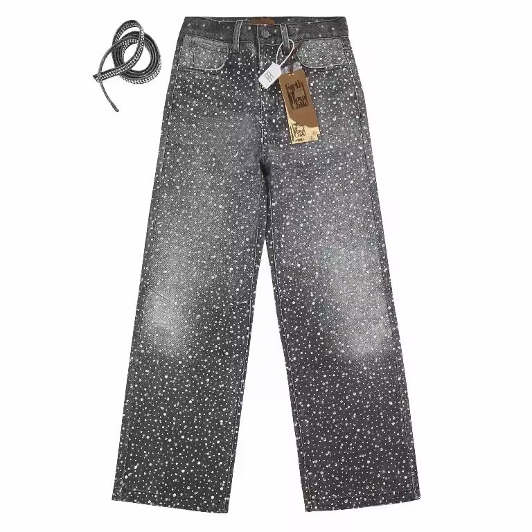 Jean Crystal Cascade pantalon denim droit mode femme tendance
