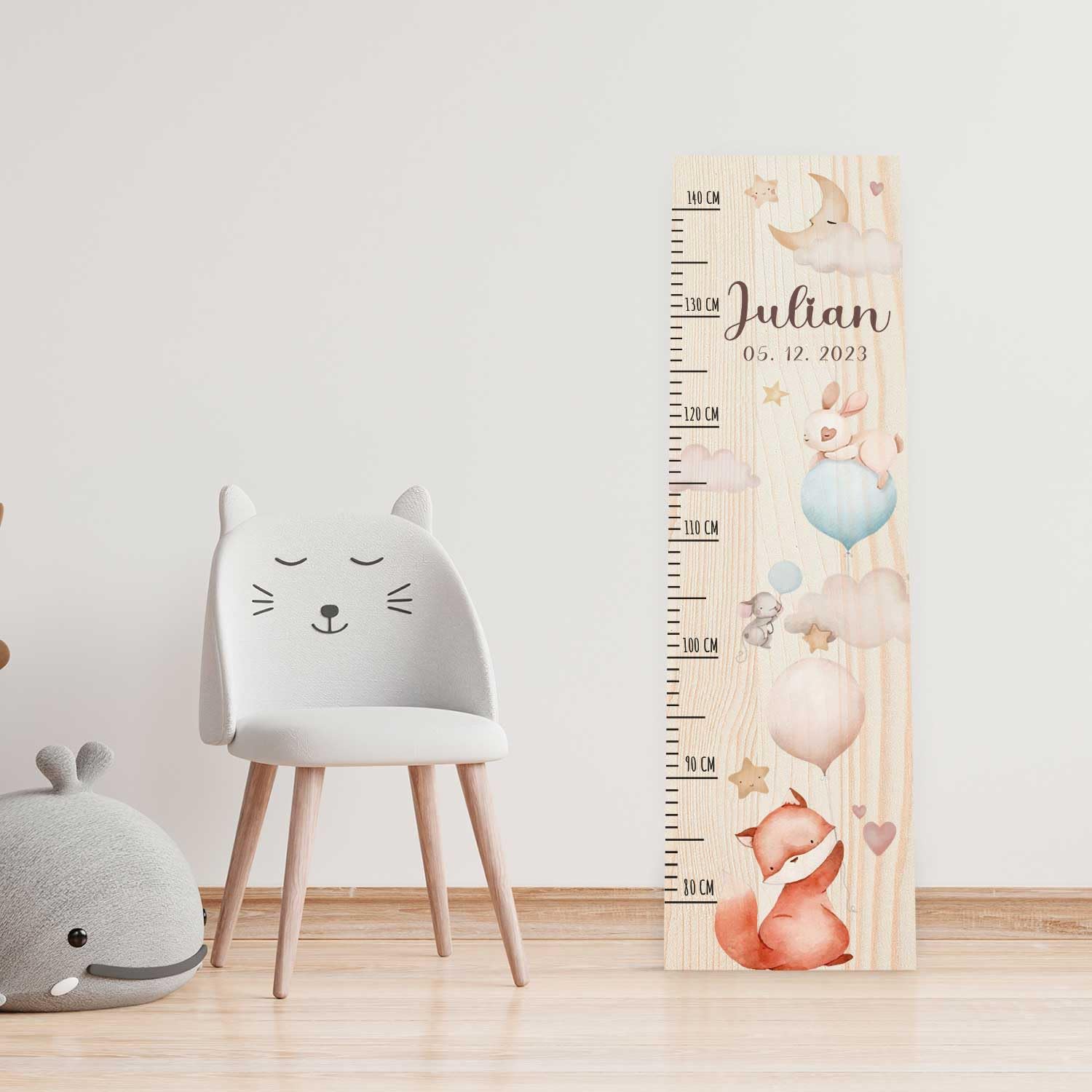 Metro per bambini in legno Palloncino Personalizzato 80-140 cm 20x70x2 cm Regalo nascita ragazze