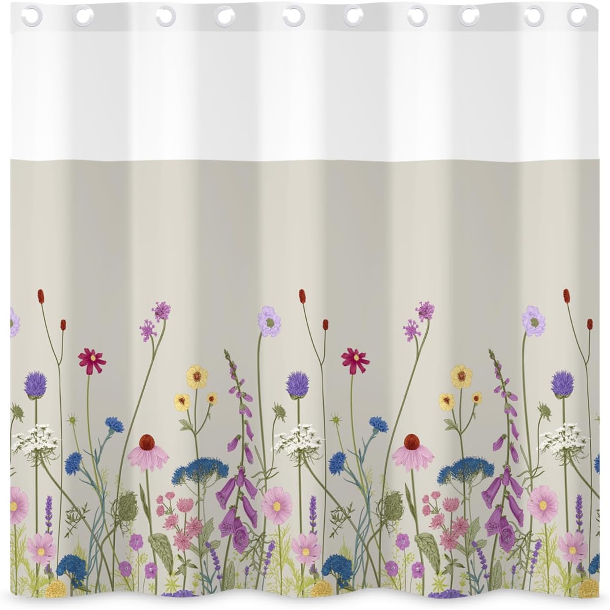 71x71 Inch Without Hook Floral Shower Curtain and Liner Set Colorful Vivid Flowers Plant Snap in Shower Curtains for Bathroom Vibrant Wildflower Botanical Nature Bathroom Set