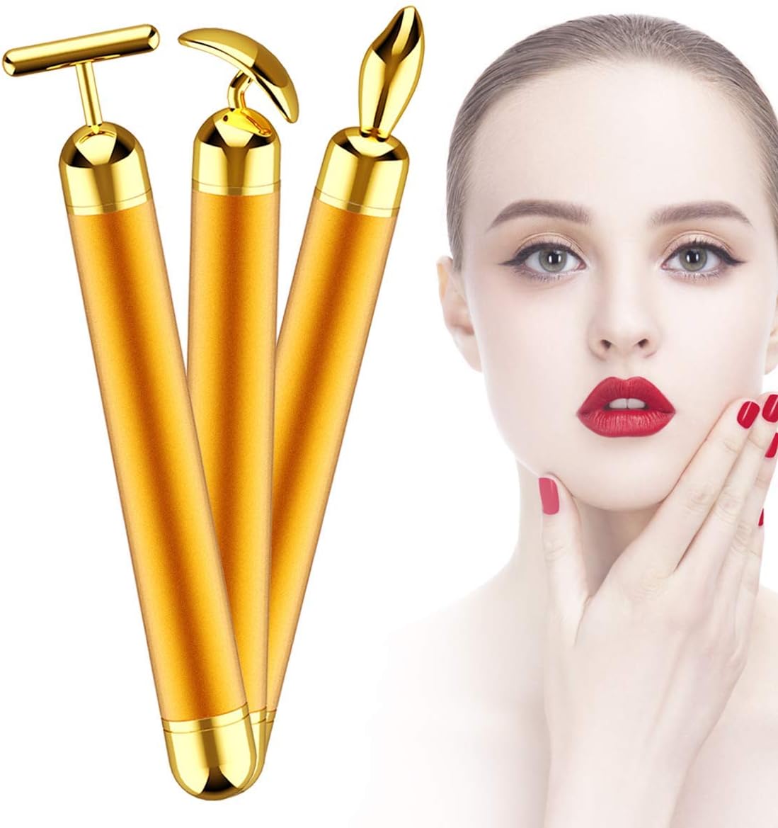 3 in 1 Beauty Bar 24k Golden Pulse Facial Face Massager, Electric 3D Roller Face Massager Roller Kit Arm Eye Nose Head Massager Instant Face Lift Anti Wrinkles Skin Tightening Face Firming