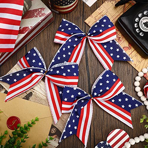 12 Pcs Red White Blue Patriotic Bows 6 Inch 4Th Of July Wreath Bow Large Burlap Patriotic Bow American Flag Star Ribbon Bows For Memorial Independence Day Front Door Wall Fence Decor (Classic Style) #TOP3