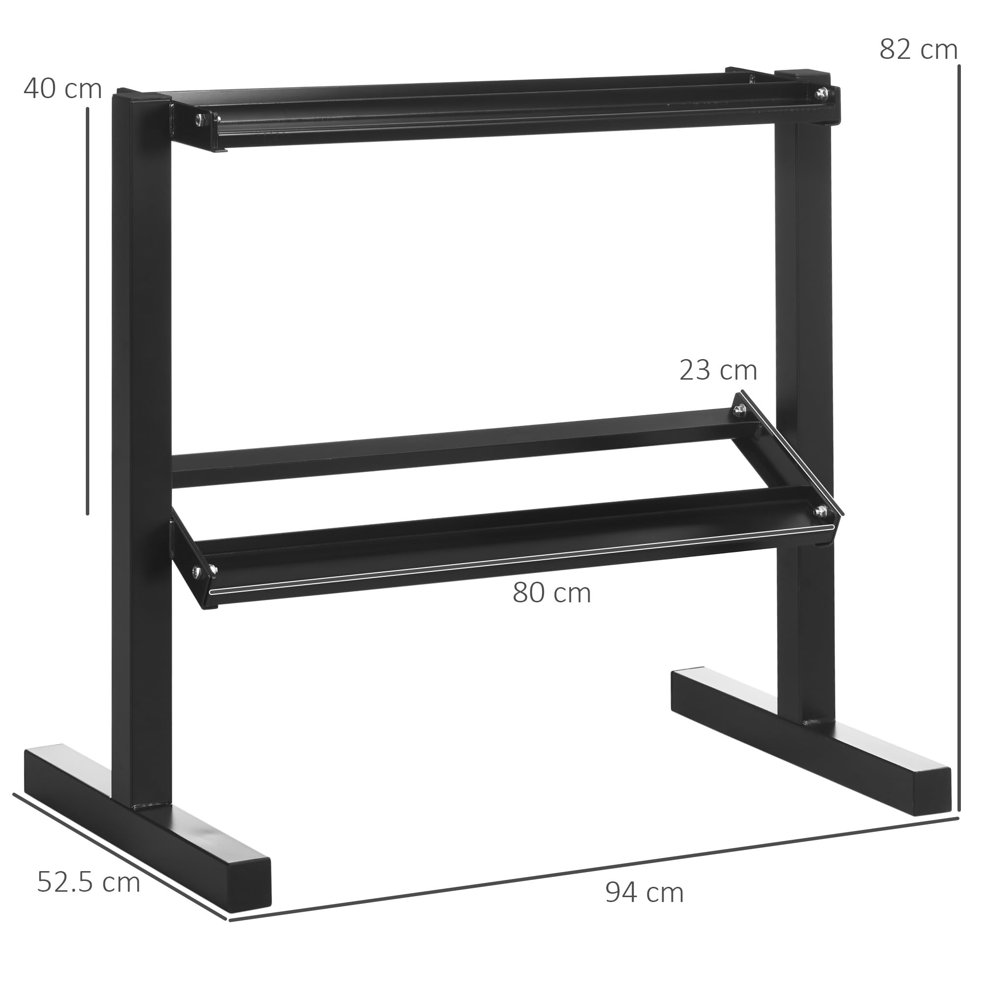 SPORTNOW Porta Pesi con 2 Ripiani in Acciaio per Palestra, Casa e Ufficio, 94x52.5x82 cm, Nero