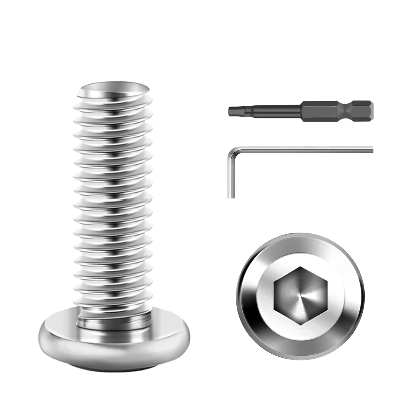 30 Pcs M8 x 25mm Hex Socket Screws, 304 Stainless Steel Flat Head Bolts, Full Thread Machine Screws with Allen Key for Furniture DIY & Assembly