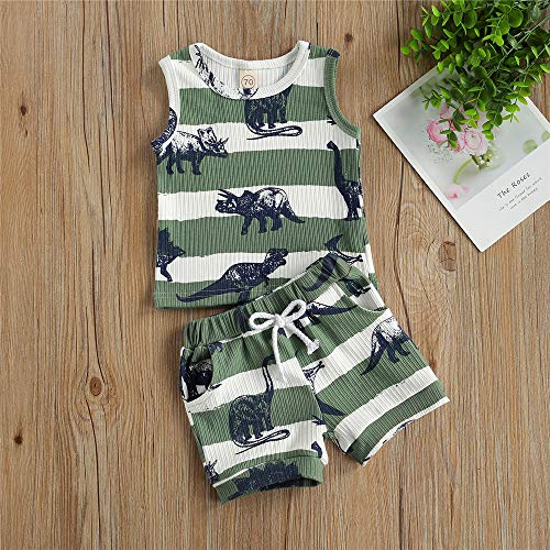 Image of 2Pcs Baby Boys Summer Clothing Sets Cute Letters Print Sleeveless Tank Tops T-Shirt+Palm Shorts Outfits