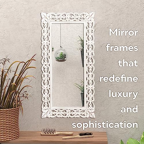 JFY DESIGNS | DOMINICK 18X36 CARVED WOOD MIRROR | RECTANGLE MIRROR FRAME | WALL MOUNTED MIRROR FOR VANITY | CONTEMPORARY, FARMHOUSE & RUSTIC FOR LIVING ROOM, BEDROOM, HALLWAY & ANY SPACE -WHITE MIRROR - Image 6