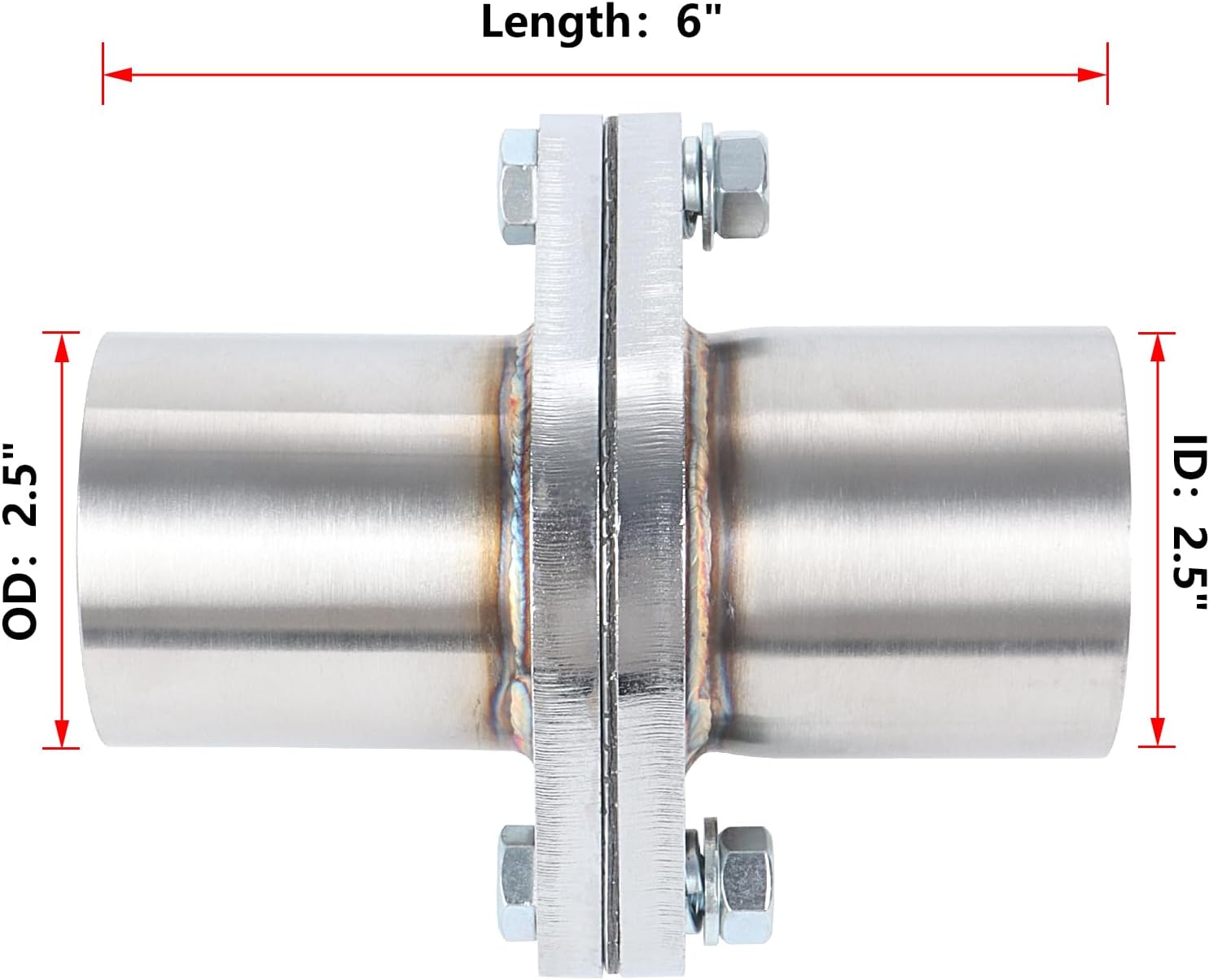 LCGP Exhaust Flange Repair Piping Kit 2.5" ID to 2.5" OD with Gasket and Bolt for Quick Fix Repair,304 Universal Stainless Steel Exhaust Flange Pipe