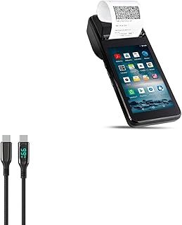BoxWave Cable Compatible with Multzo POS PDA Receipt Printer (001) (5 in) - PowerDisplay PD Cable (6ft) - USB-C to USB-C (100W), LED Display 6 Foot PD Braided Nylon Cable - Jet Black