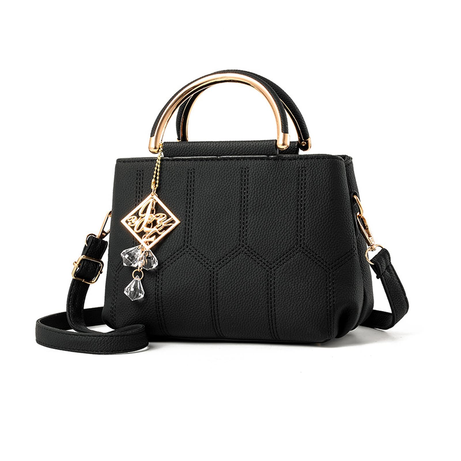 NICOLE & DORIS Handtasche Damen Klein Schultertaschen PU Leder Frauen Umhängetasche Henkeltasche Mini Tasche Damen Kuriertaschen Crossbody Tragentasche mit Anhänger Schwarz
