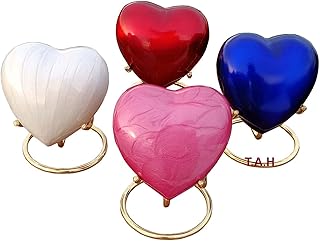 Beautiful Set of 4 White/Blue/Pink/Red Heart Keepsake Mini Heart Cremation Urn with Brass Stand - for Your Loved One & Human Ashes & Perfect Heart Urn for Gift