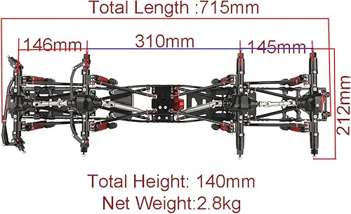 Miniatura 3 de ZXYRC Marco de chasis de automóvil de metal de 8 x 8 a control remoto, distancia entre ejes de 21.6 pulgadas con 2 ejes de dirección delantera, 2