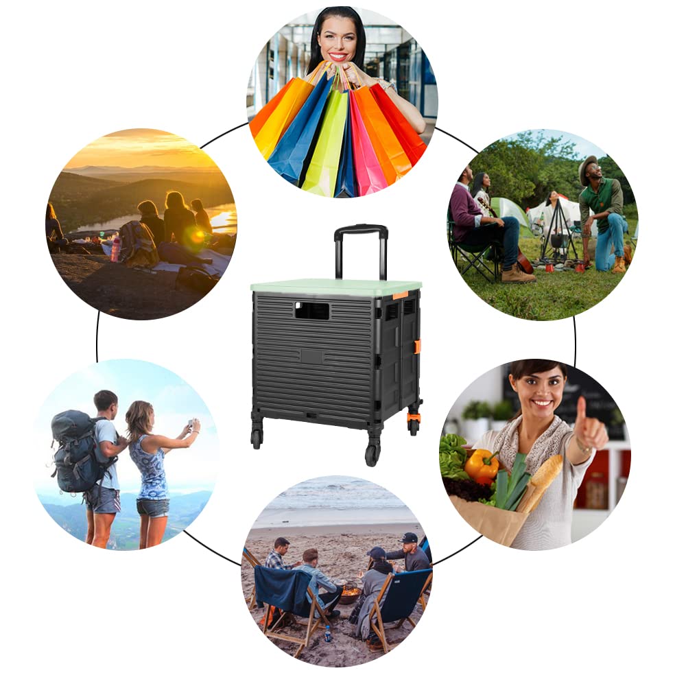 Carrello Spesa Pieghevole 4 Ruote, 1.93Cu ft/100Lbs Alta Capacità Tirante Retrattile in Acciaio Inossidabile Ruote Girevoli a 360° Rimovibili per Picnic Viaggiare Conservazione, Verde