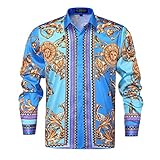 GSBOGOSSE Herren-Luxusmarke, bedrucktes seidenähnliches Satin-Hemd mit Knopfleiste, für Party, Abschlussball, langärmelig, schmale Passform, florales Nachtclub-Hemd, Mittel