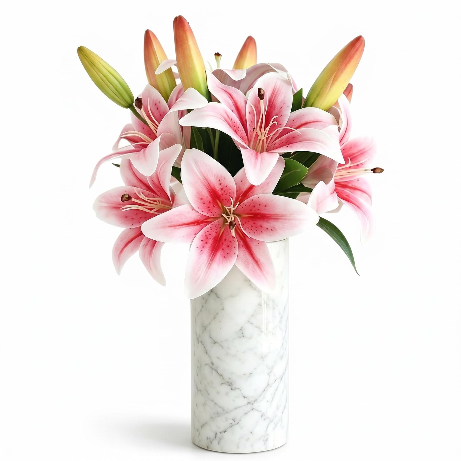 HUANYO 3 Heads Real Touch Artificial Lily Flowers, Fake Silk Lily Bouquet for Wedding, Home, Living Room, Bedroom, Garden Decoration - 3 Stems per Set (Pink)
