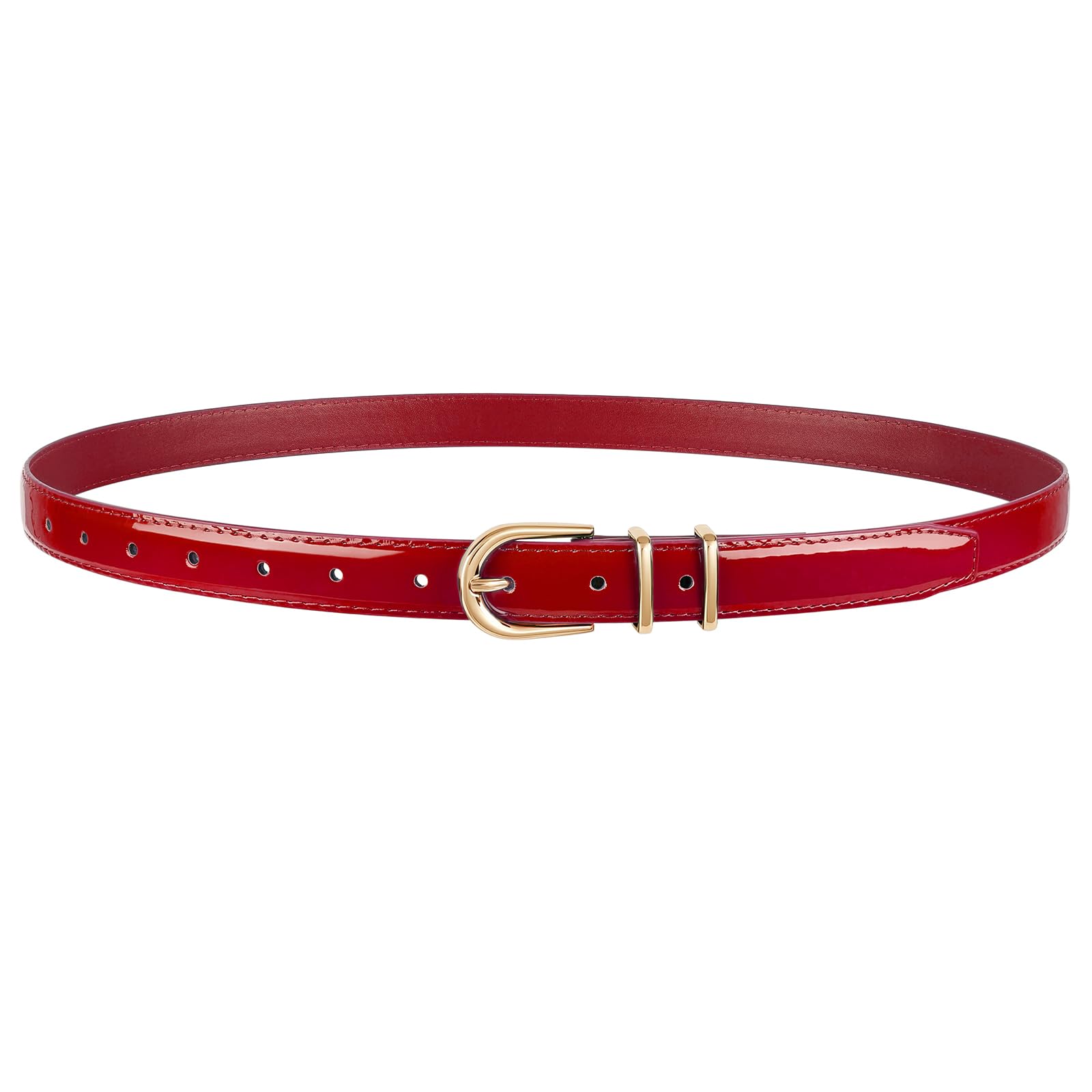 JASGOOD Women Skinny Leather Belt for Jeans Pants Fashion Ladies Thin Belt for Dress with Gold Single Prong Buckle