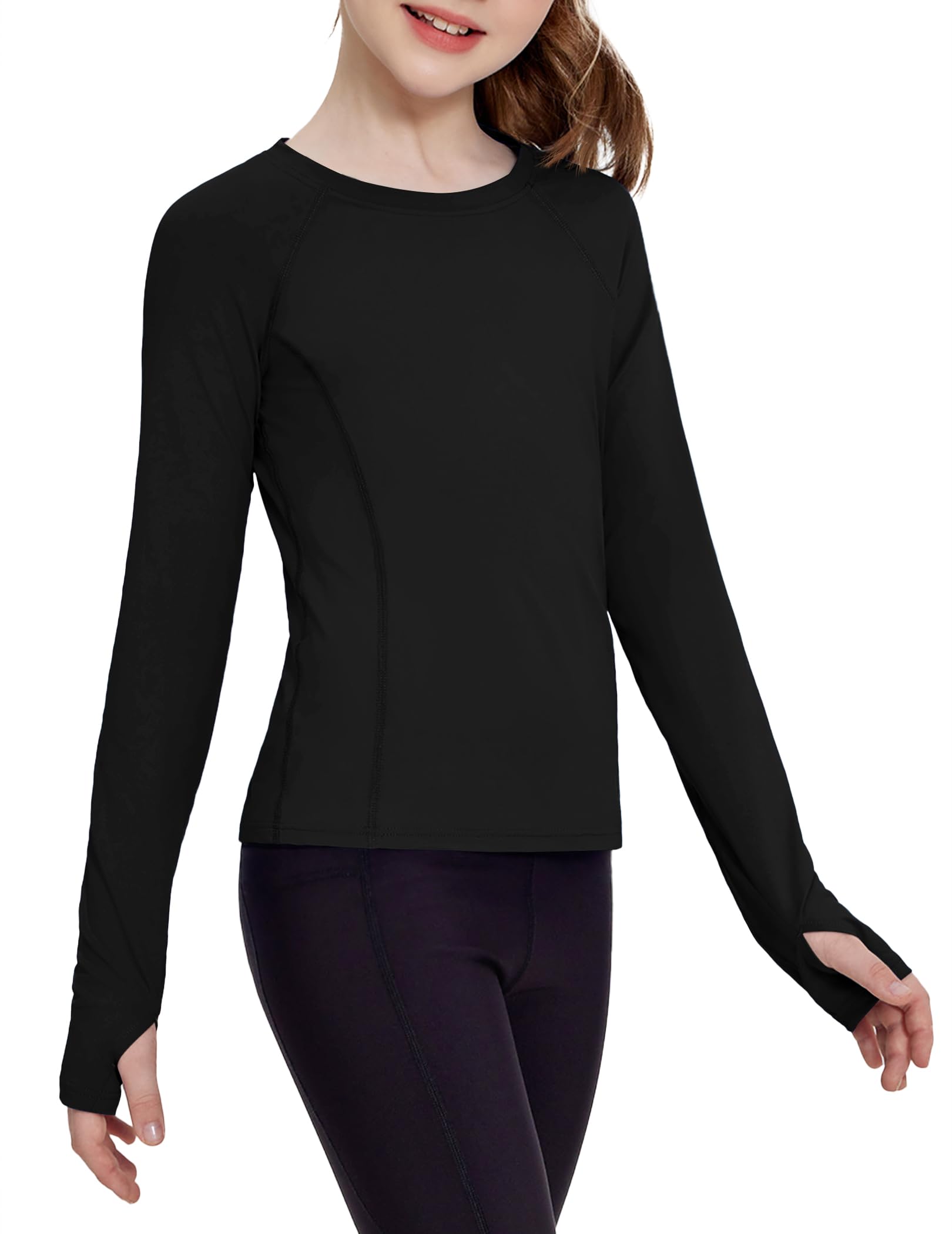Zaclotre Girls Long Sleeve Shirts with Thumb Holes Kids Athletic Top Tees