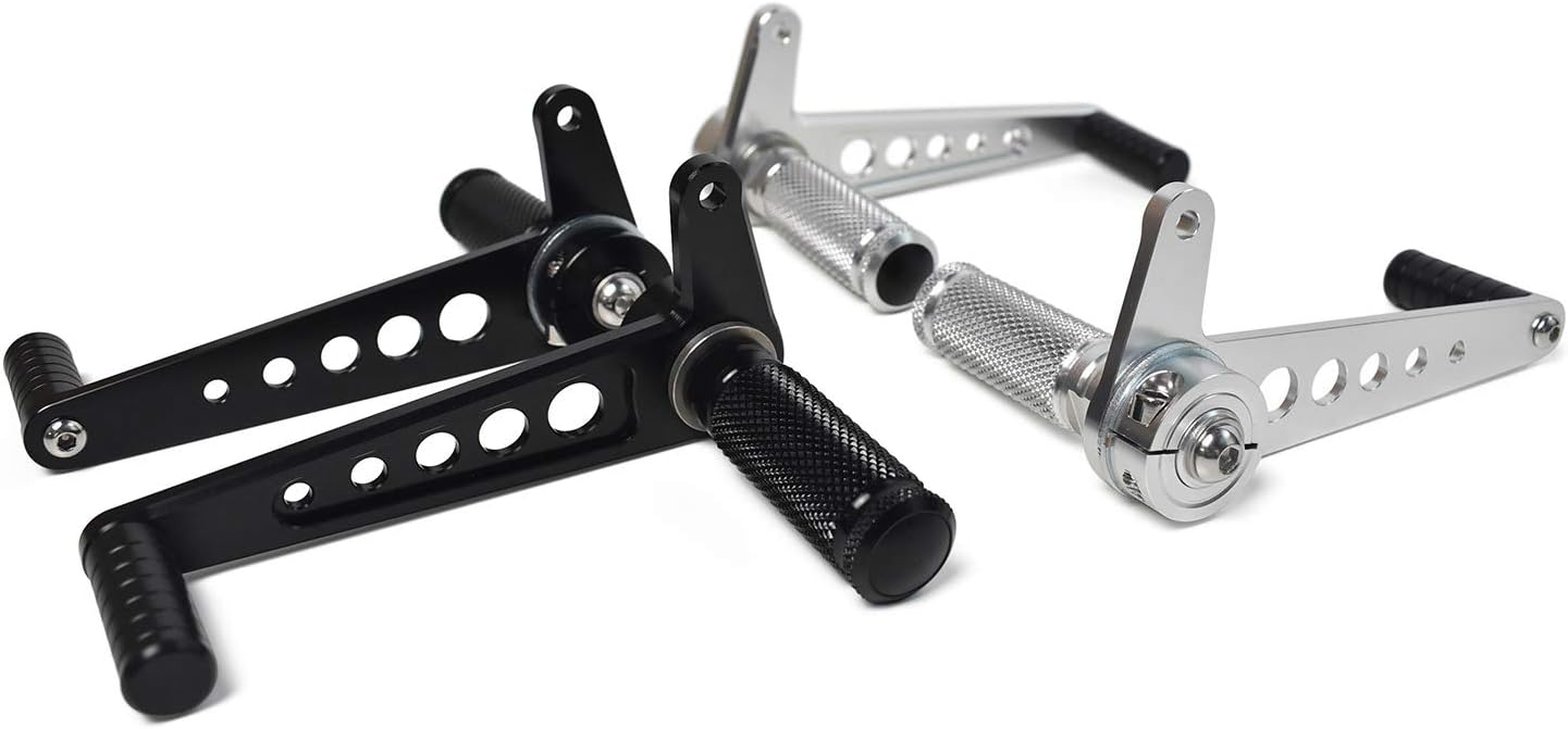 0052 Motorcycle Rearsets Rear Set Forward Controls Cafe Racer CNC Aluminum Alloy for Honda Suzuki 1 Pair Sliver (It may need to be modified to be suitable)