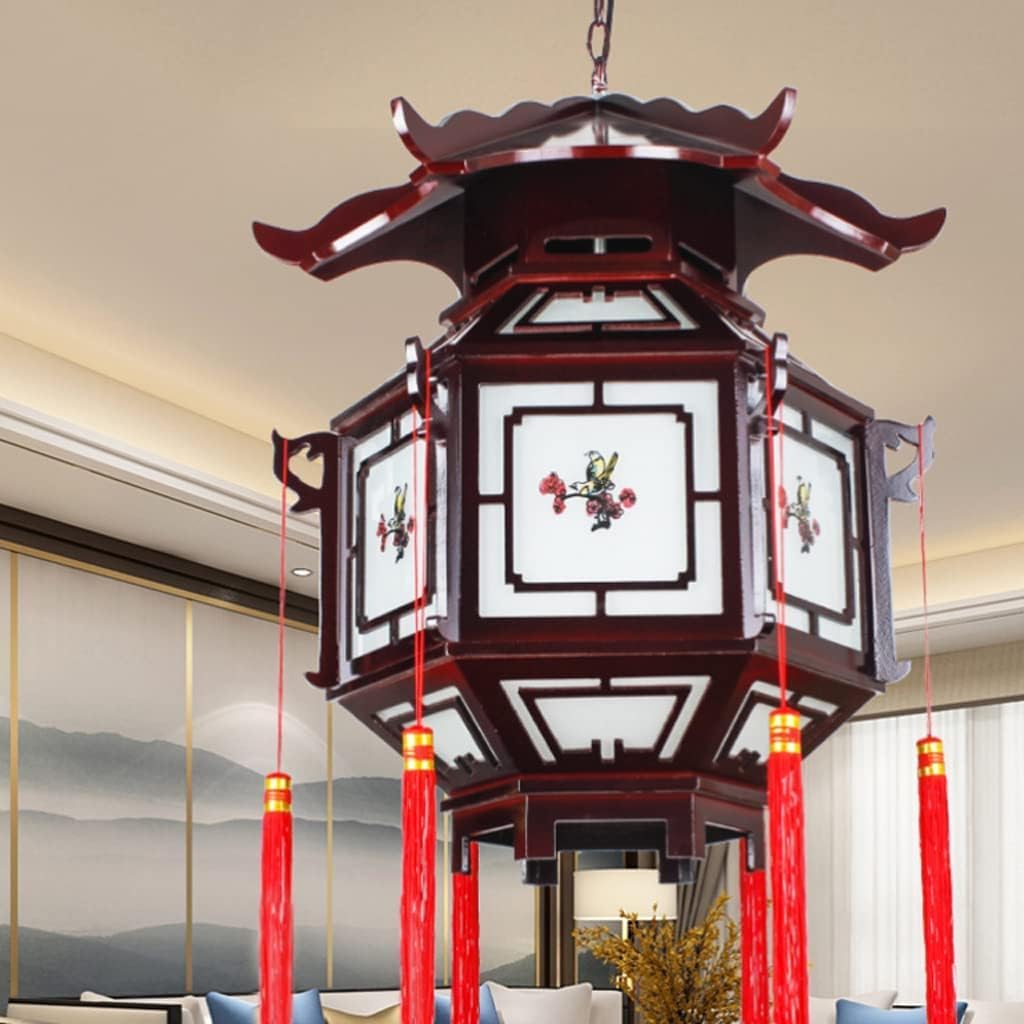 LIOONS Paper Lantern Lamp, Creative Classic Chinese Lanterns, Solid Wood Palace Lamp, Balcony Lamp Decoration Hanging Lantern