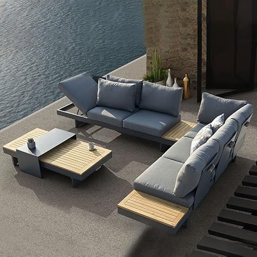 RNQZ Sofá para Muebles de Exterior, Tubo de Aluminio + Tira de Madera + Tela 01ifen + Material de Esponja, para Sala de Estar, Dormitorio, Patio, combinación de Silla de Mesa Auxiliar de jardín
