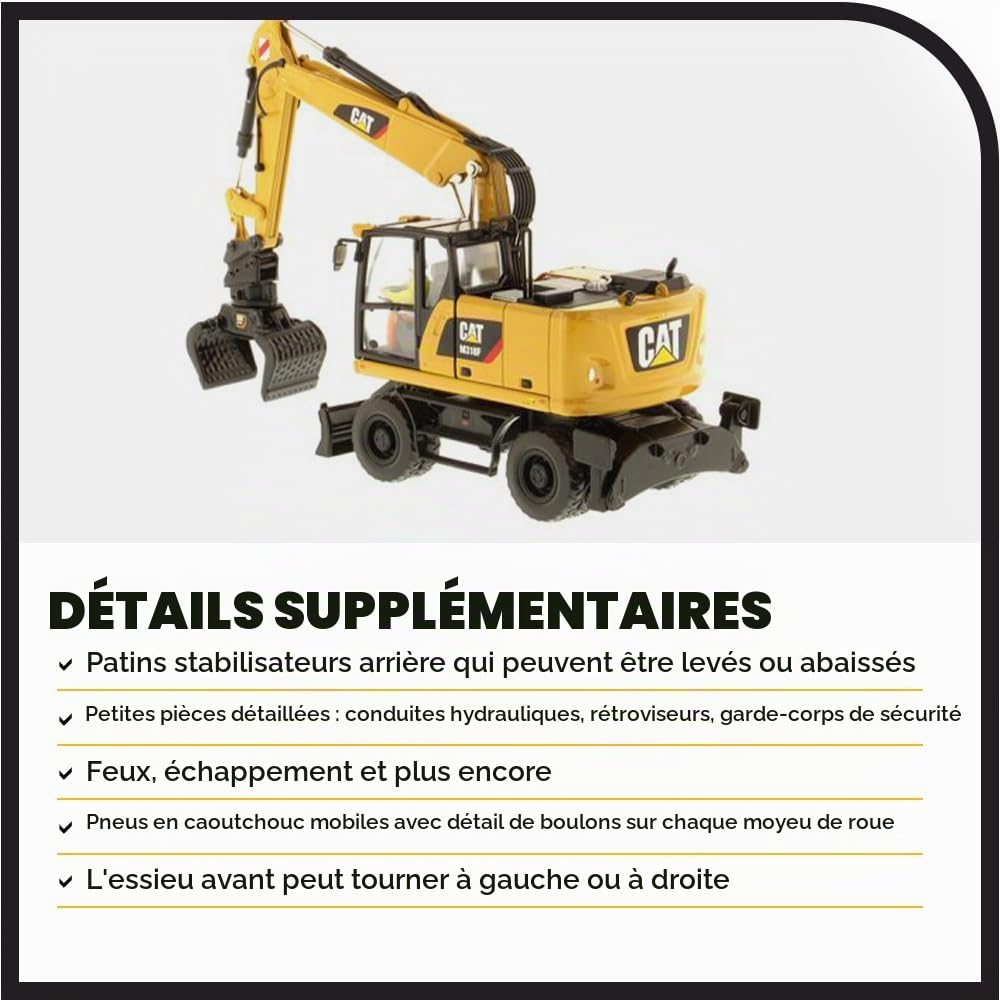 Diecast Masters 85508 - Pelle sur pneus Caterpillar M318F, série High Line, échelle 1:50, env. 17,2 x 5,1 x 6,4 cm, dès 14 Ans, Jaune