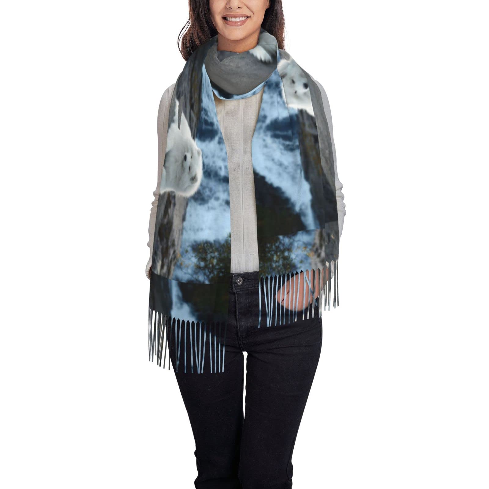 Angyang Unisex As Picture Scarf White Samoyed Dog Womens Large Soft Cashmere Feel Shawls Wraps Light Stole 192X75 Cm