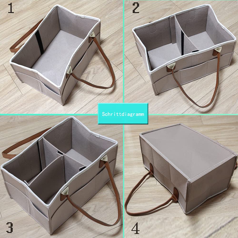 Panier Langer Organisé Panier à Couches Bébé Hinwo 3 Compartiments - Rangement Portable Avec 10 Poches, Séparateur Amovible Rangement Chambre Bébé