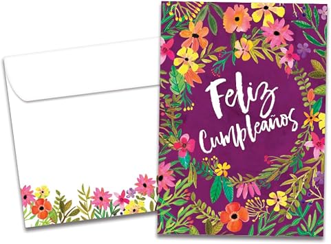 Tree-Free Greetings - Spanish-Speaking Birthday Card - Artful Designs - 1 Card + Matching Envelope - Made in USA - 100% Recycled Paper - 5 x 7 - Cumpleanos Flowers GO64622
