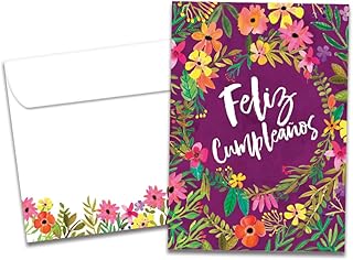 Tree-Free Greetings - Spanish-Speaking Birthday Card - Artful Designs - 1 Card + Matching Envelope - Made in USA - 100% Recycled Paper - 5 x 7 - Cumpleaños Flowers (GO64622)
