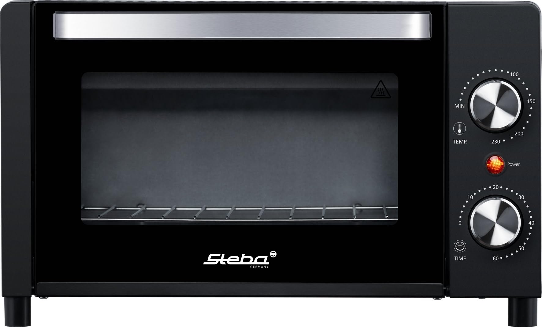 Steba Mini four avec volume de 9 litres, profondeur de pizza jusqu'à Ø 22 cm, double porte en verre, chaleur de voûte et de sole, 2 plateaux d'insertion, KB A9