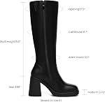 Athlefit Knee High Boots for Women, Platform Heeled Boots for Women, Fashion Square Toe Chunky Tall Black Boots with Side Zipper