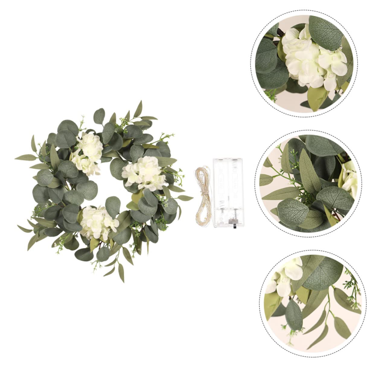 Alipis 1set Ghirlanda Estiva Fiori Artificiali Di Ortensia e Eucalipto Decorazione Per Appendi Casa e Feste Include Luce Led Per Atmosfera Accogliente